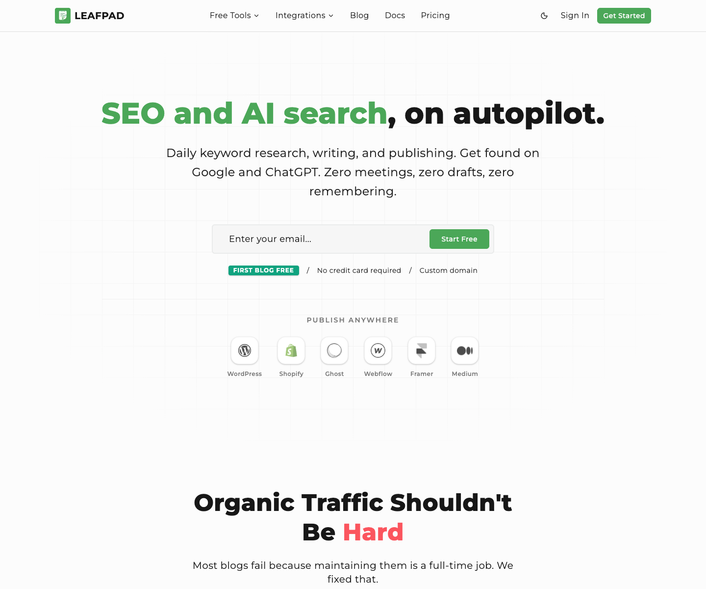 Leafpad io landing page screenshot