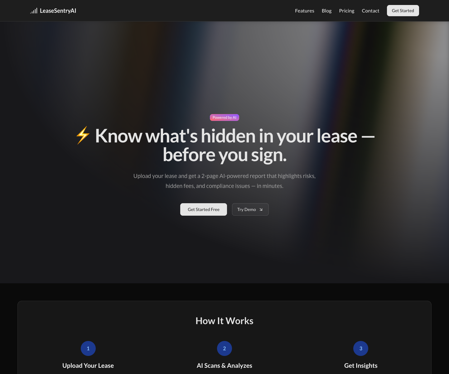 Lease Sentry AI landing page screenshot