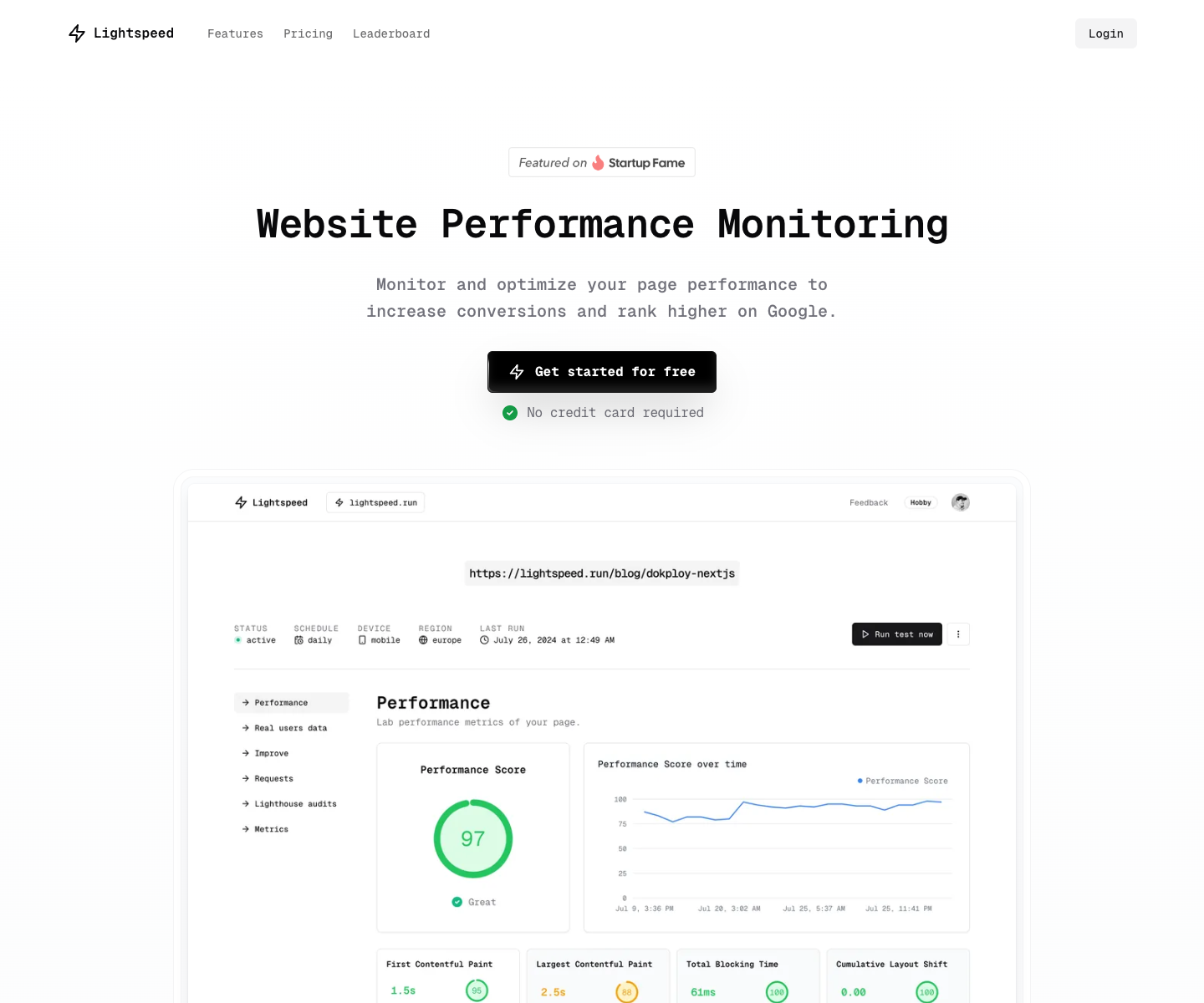 Lightspeed.run landing page screenshot