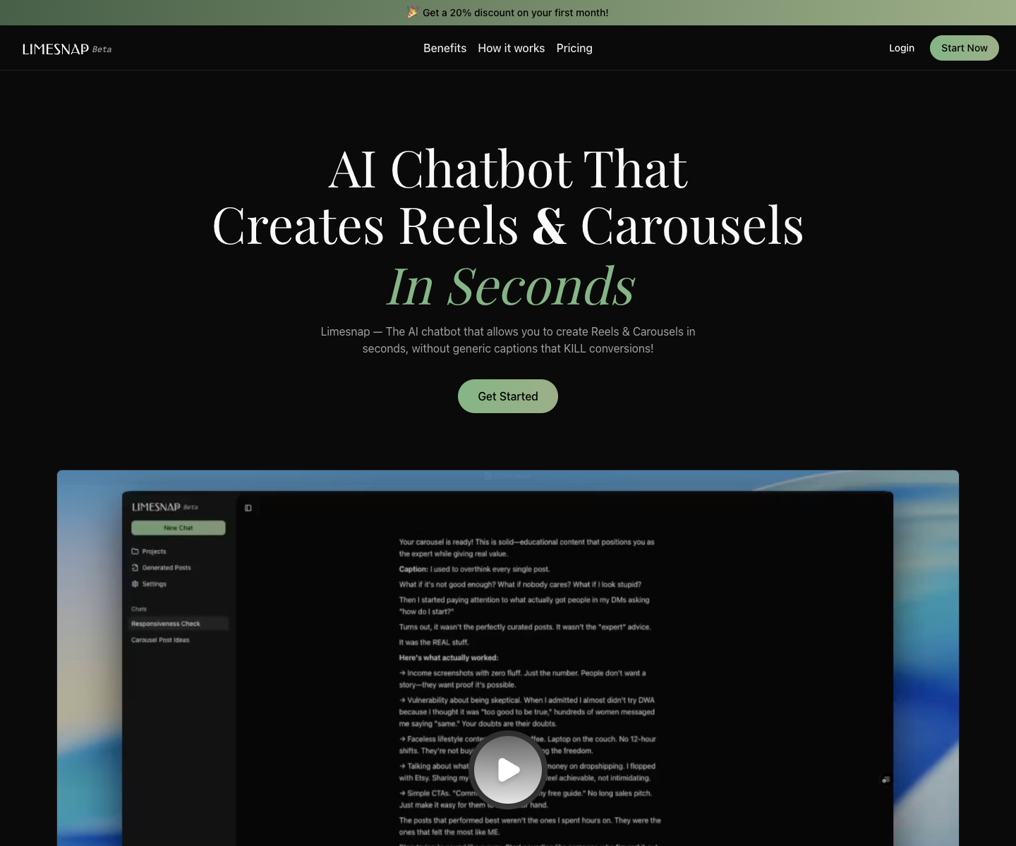 Limesnap landing page screenshot