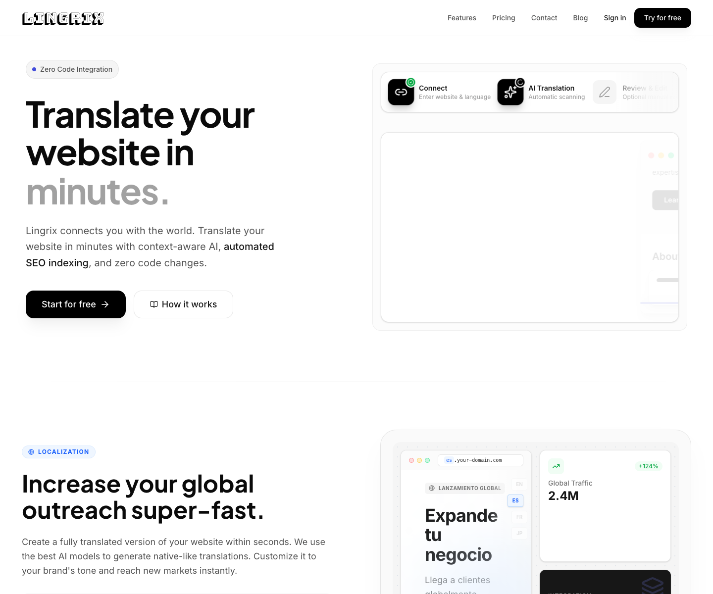 Lingrix landing page screenshot