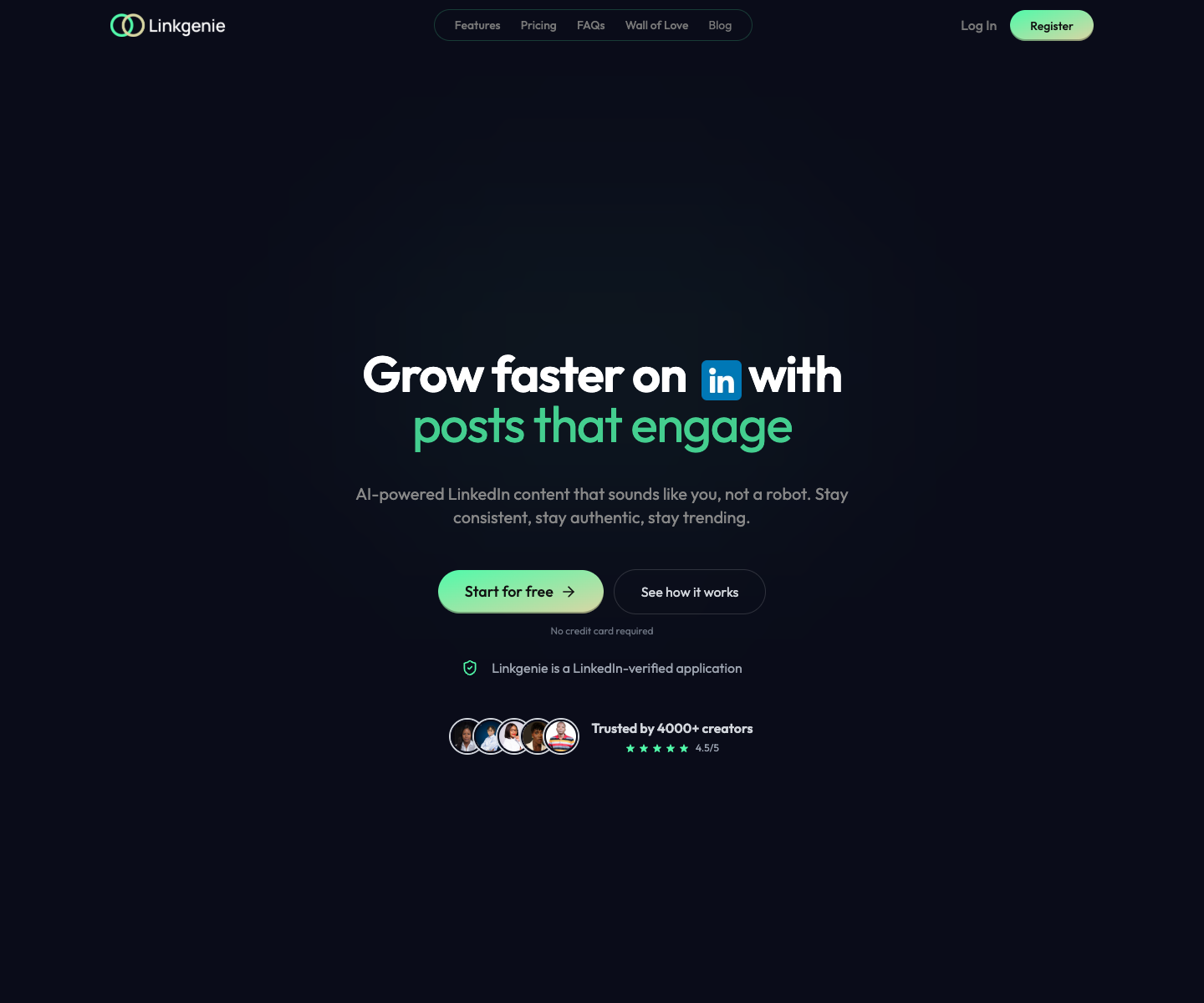 LinkGenie landing page screenshot