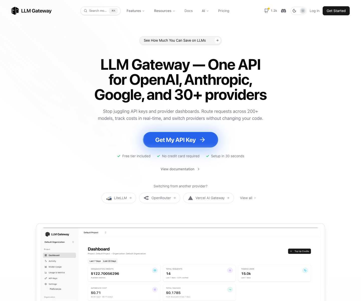 LLM Gateway landing page screenshot