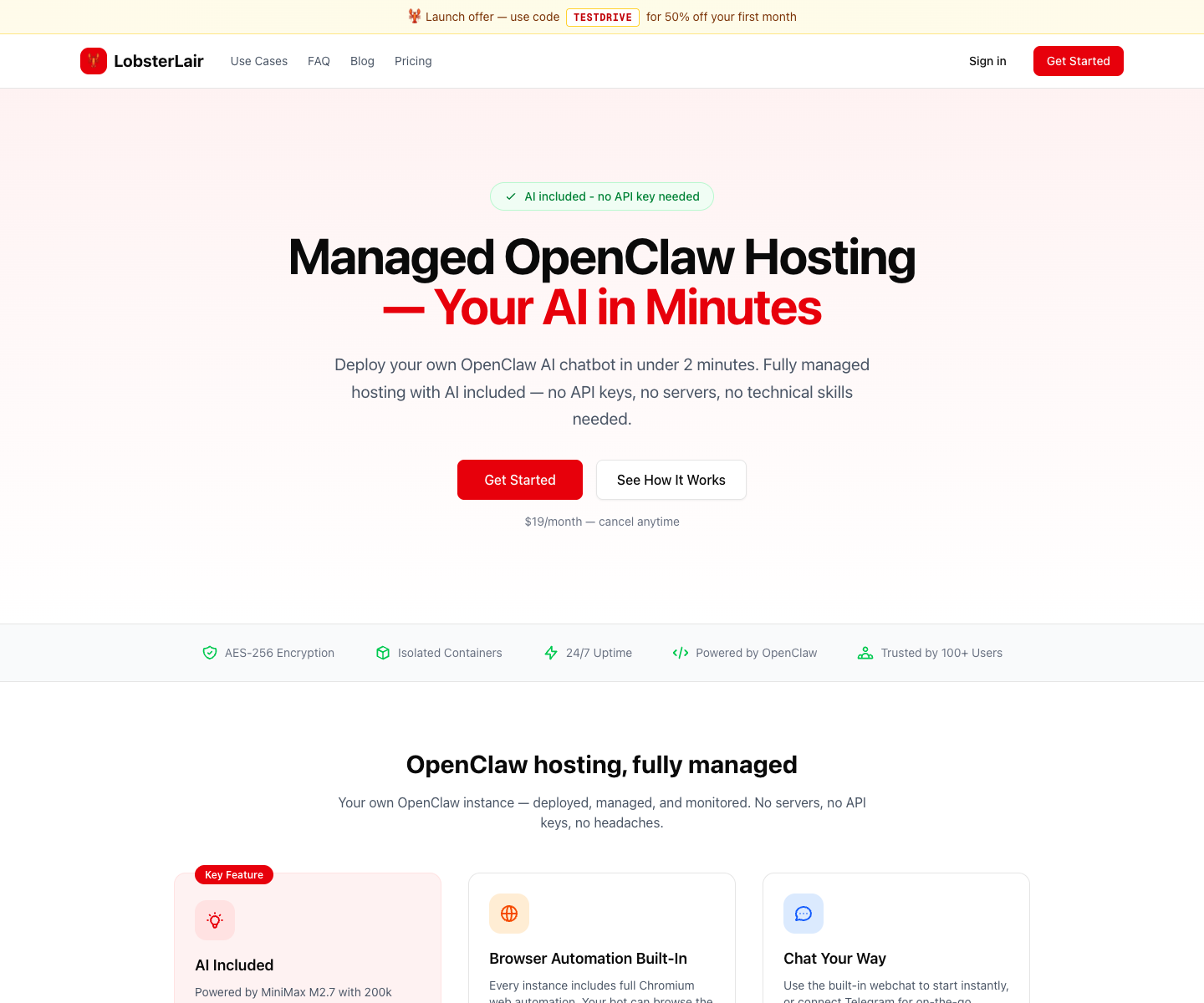 Lobsterlair.xyz landing page screenshot