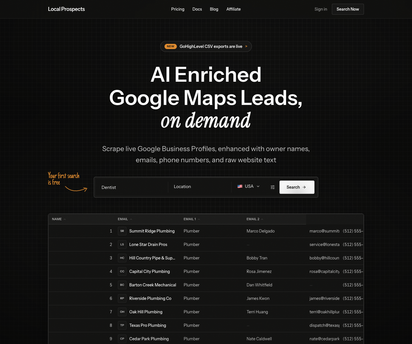 localprospects.ai landing page screenshot