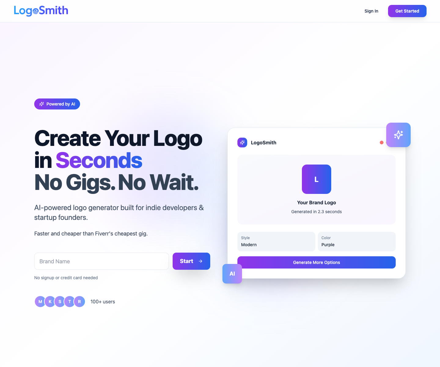LogoSmith landing page screenshot