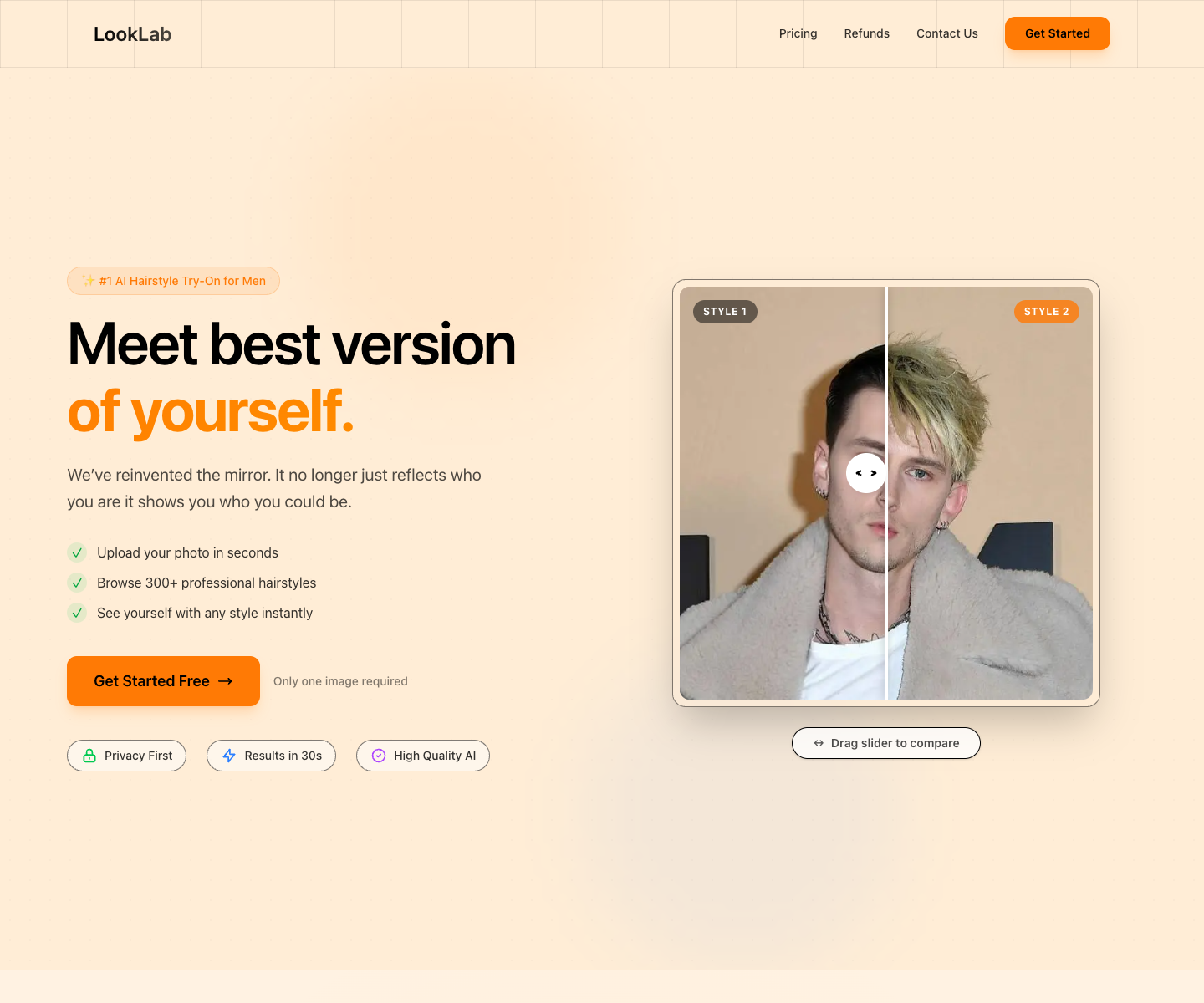 LookLab landing page screenshot