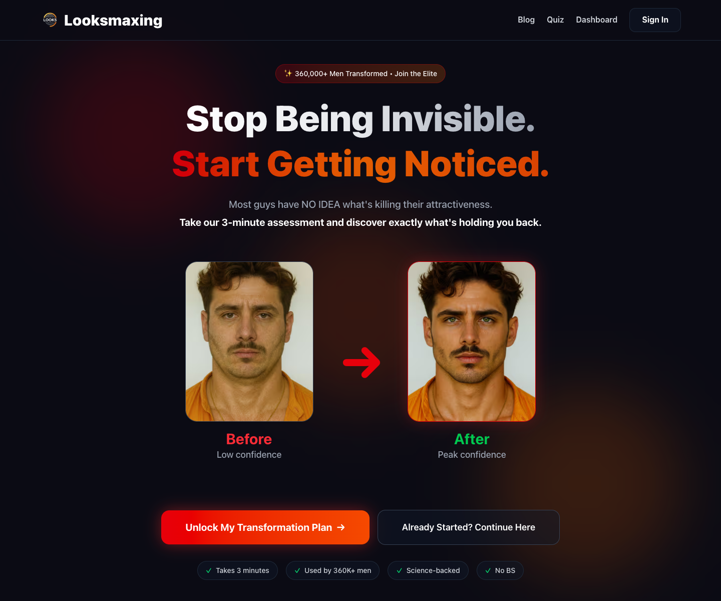 Looksmaxing App landing page screenshot