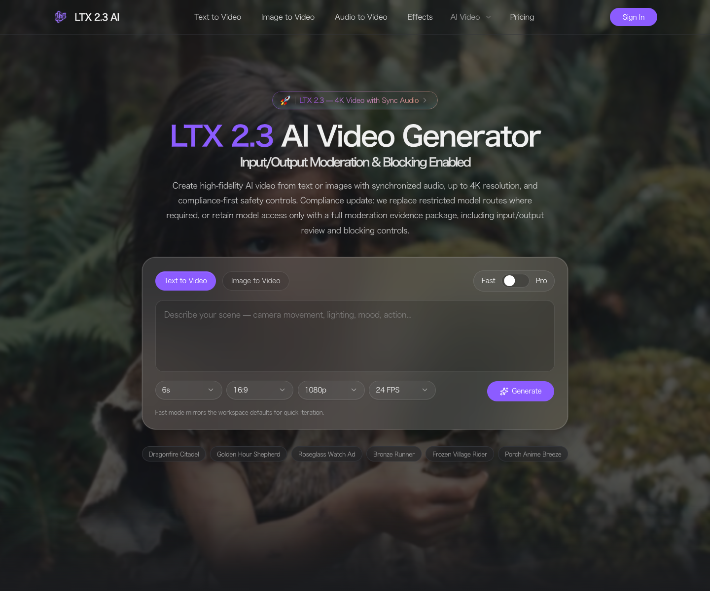 LTX 2.3 landing page screenshot