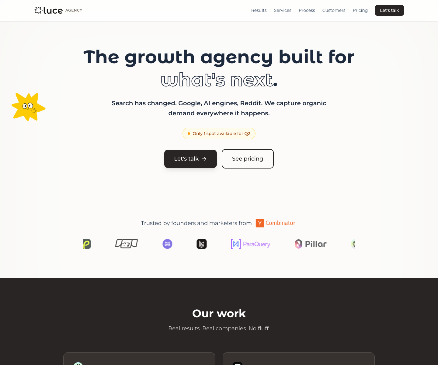 Luce landing page screenshot