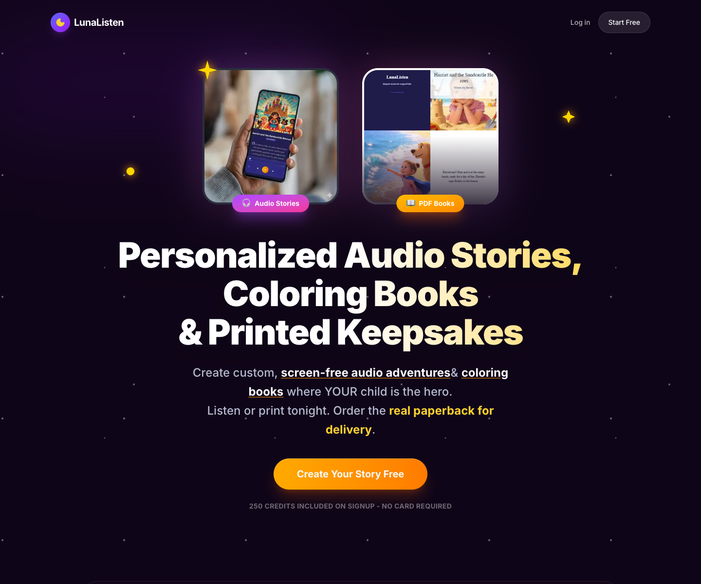 LunaListen landing page screenshot