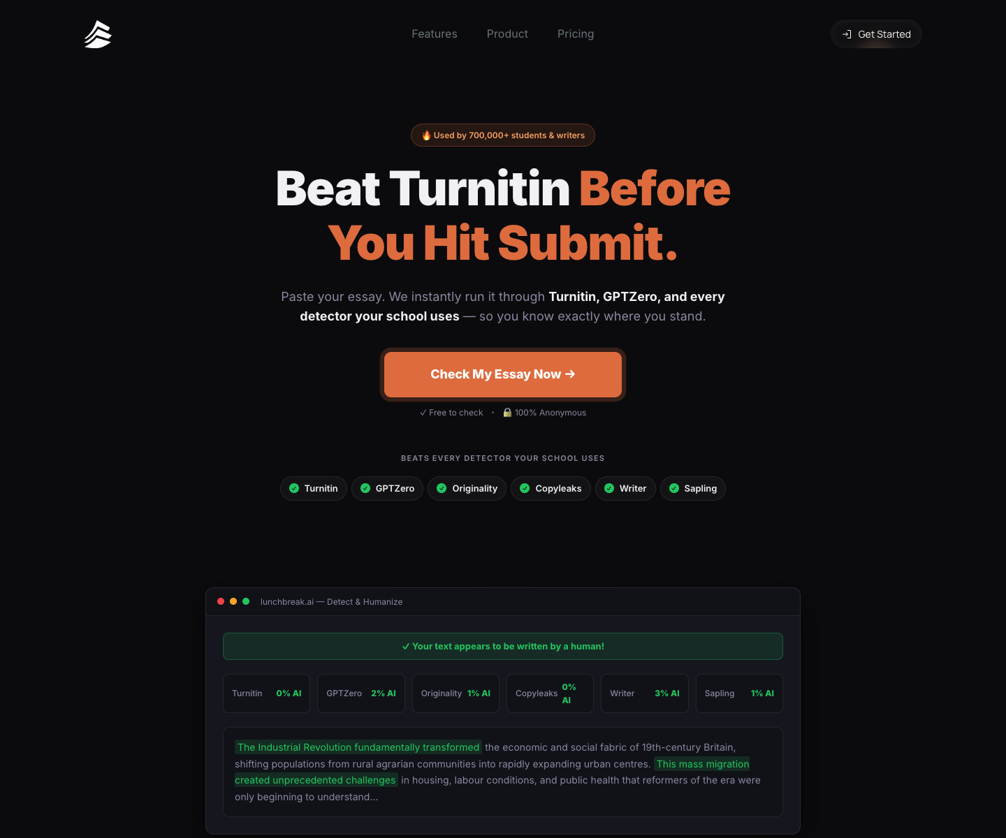 Lunchbreak landing page screenshot