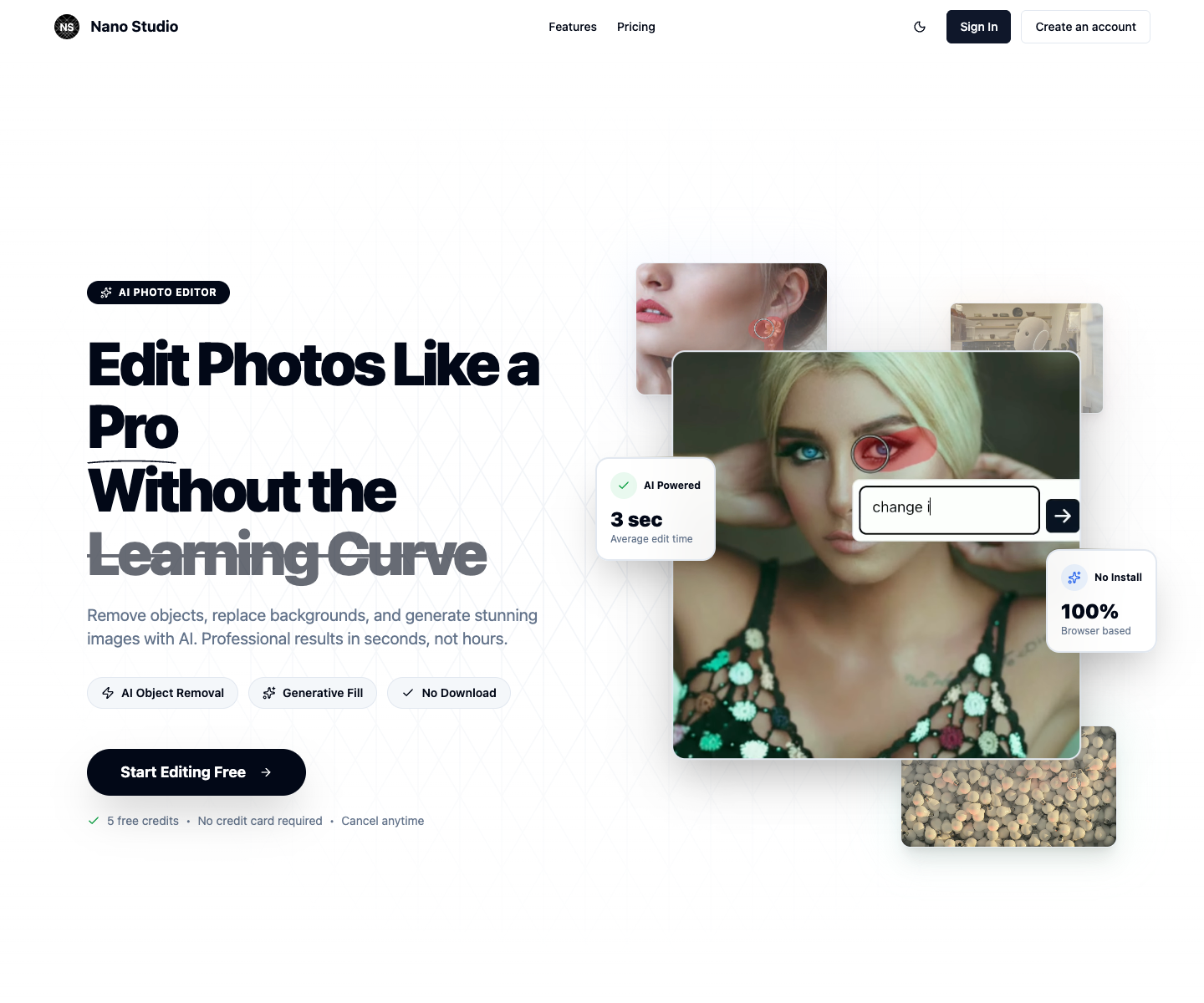 Nano Studio landing page screenshot