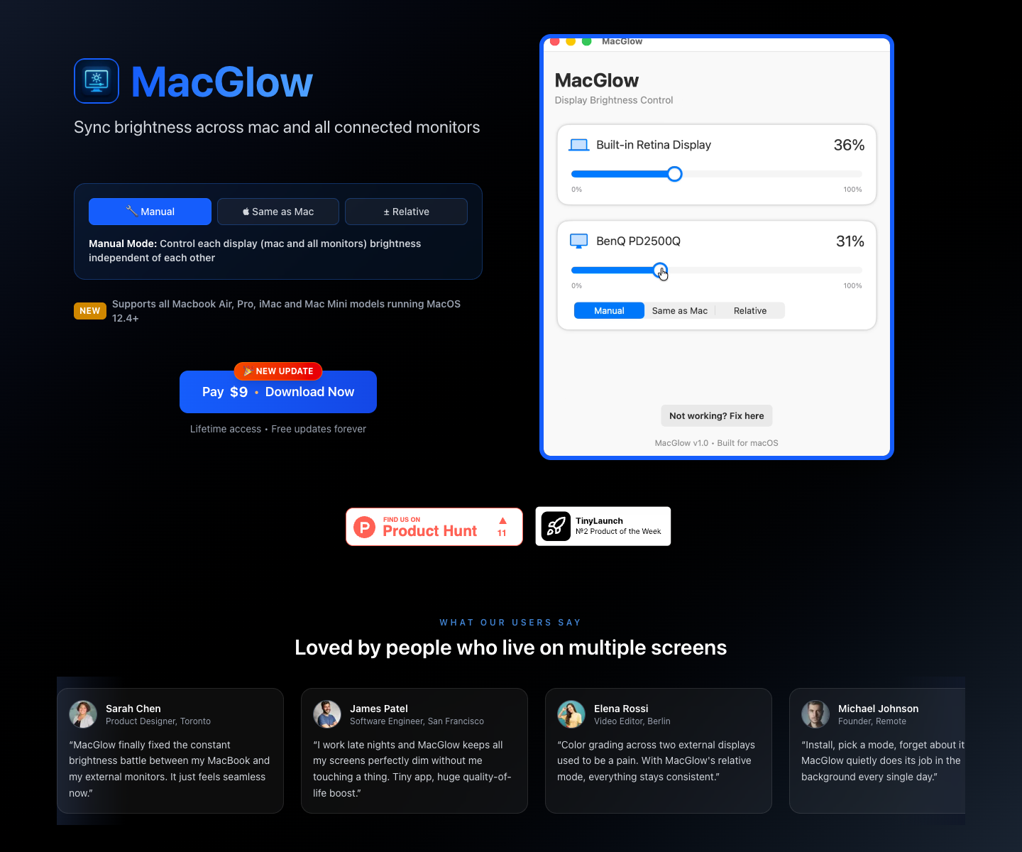 MacGlow landing page screenshot