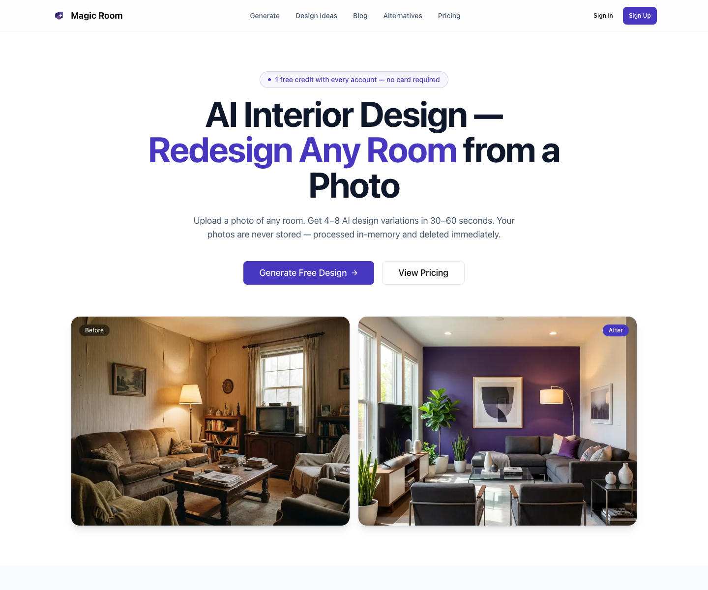 Magic Room landing page screenshot