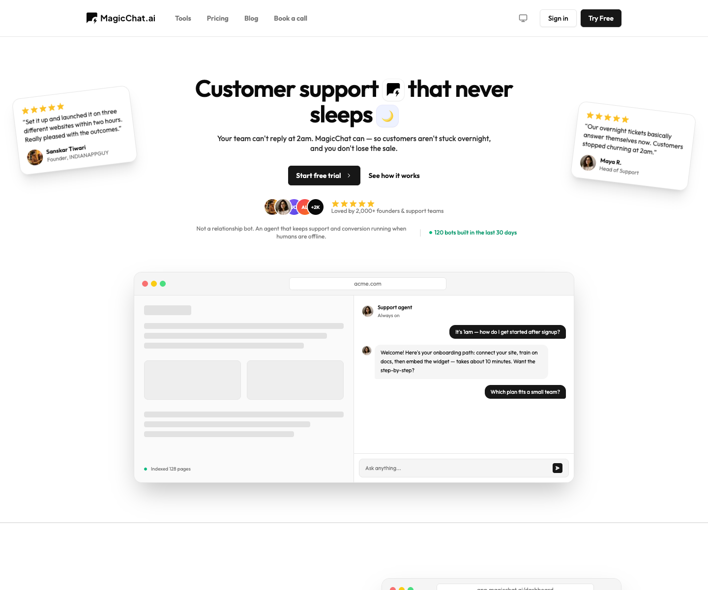 MagicChat.ai landing page screenshot