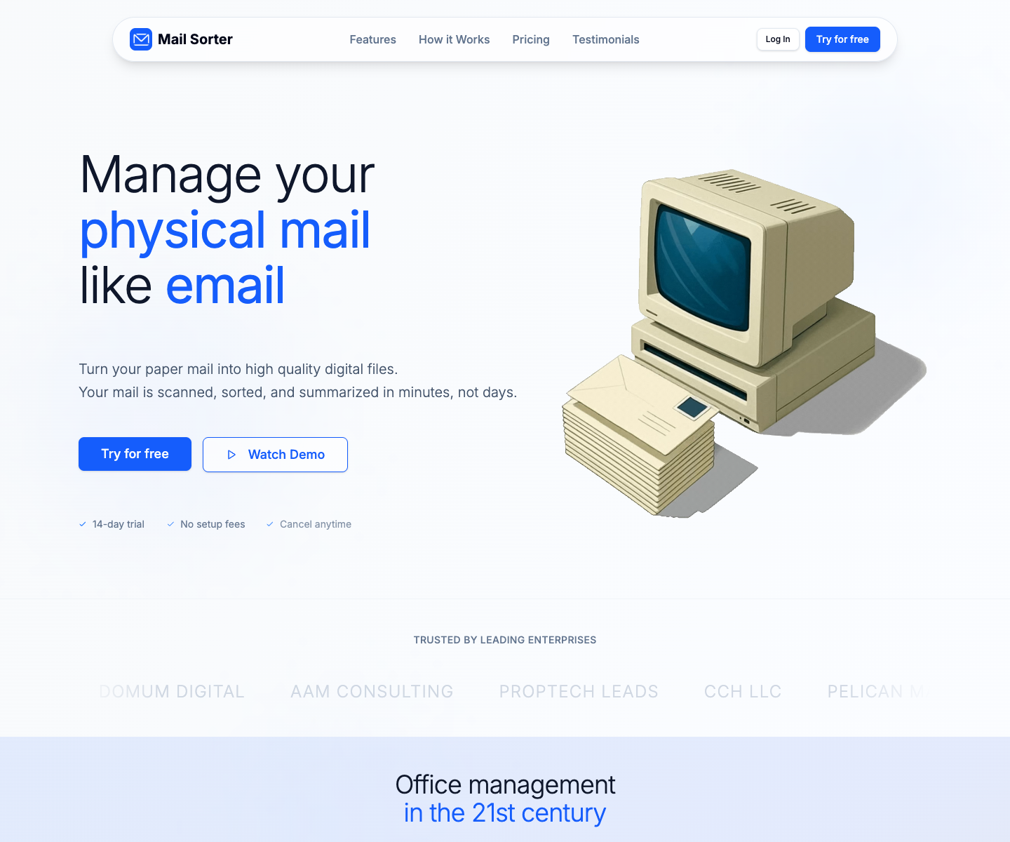 Mail Sorter landing page screenshot