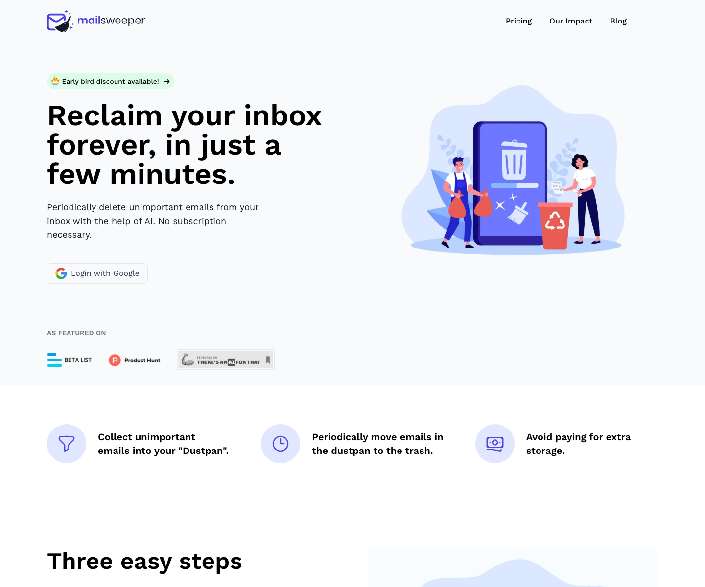 Mail Sweeper landing page screenshot