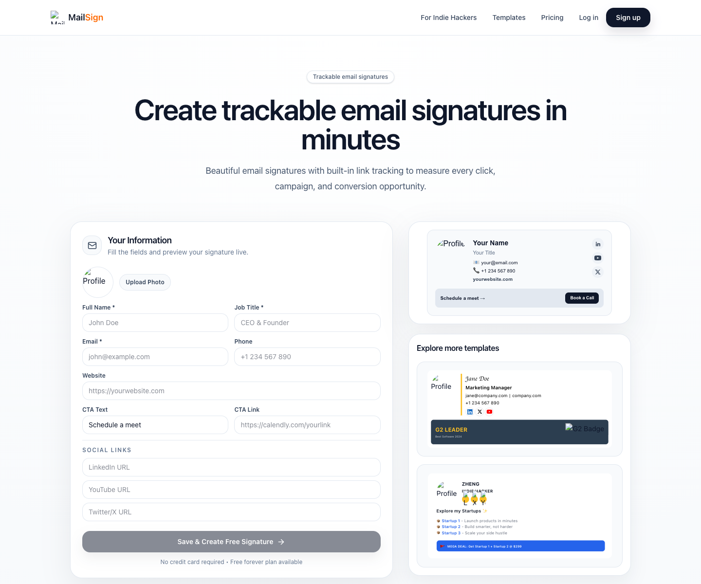 MailSign landing page screenshot