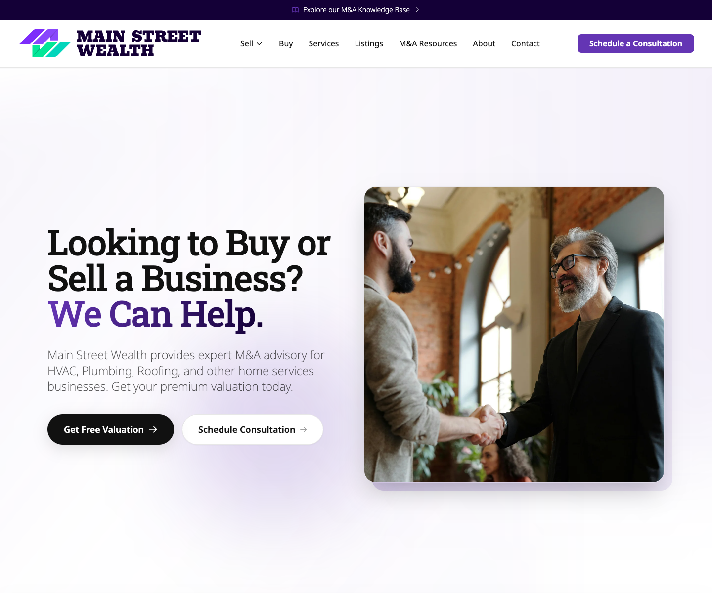 Main Street Wealth landing page screenshot