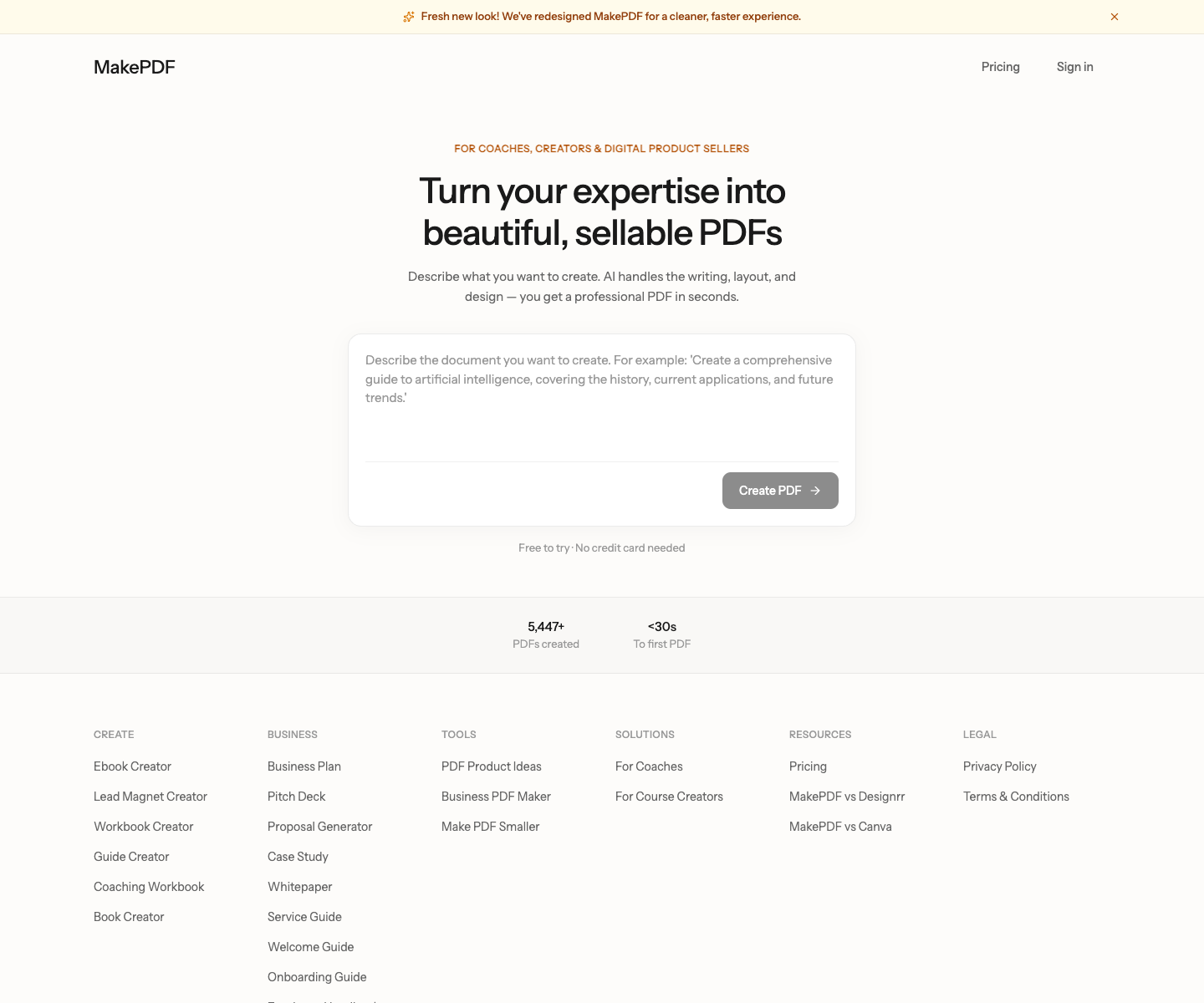 MakePDF.ai landing page screenshot