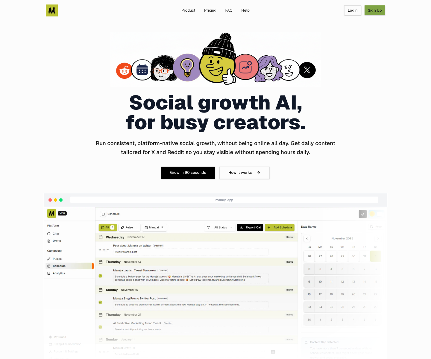 Maneja landing page screenshot