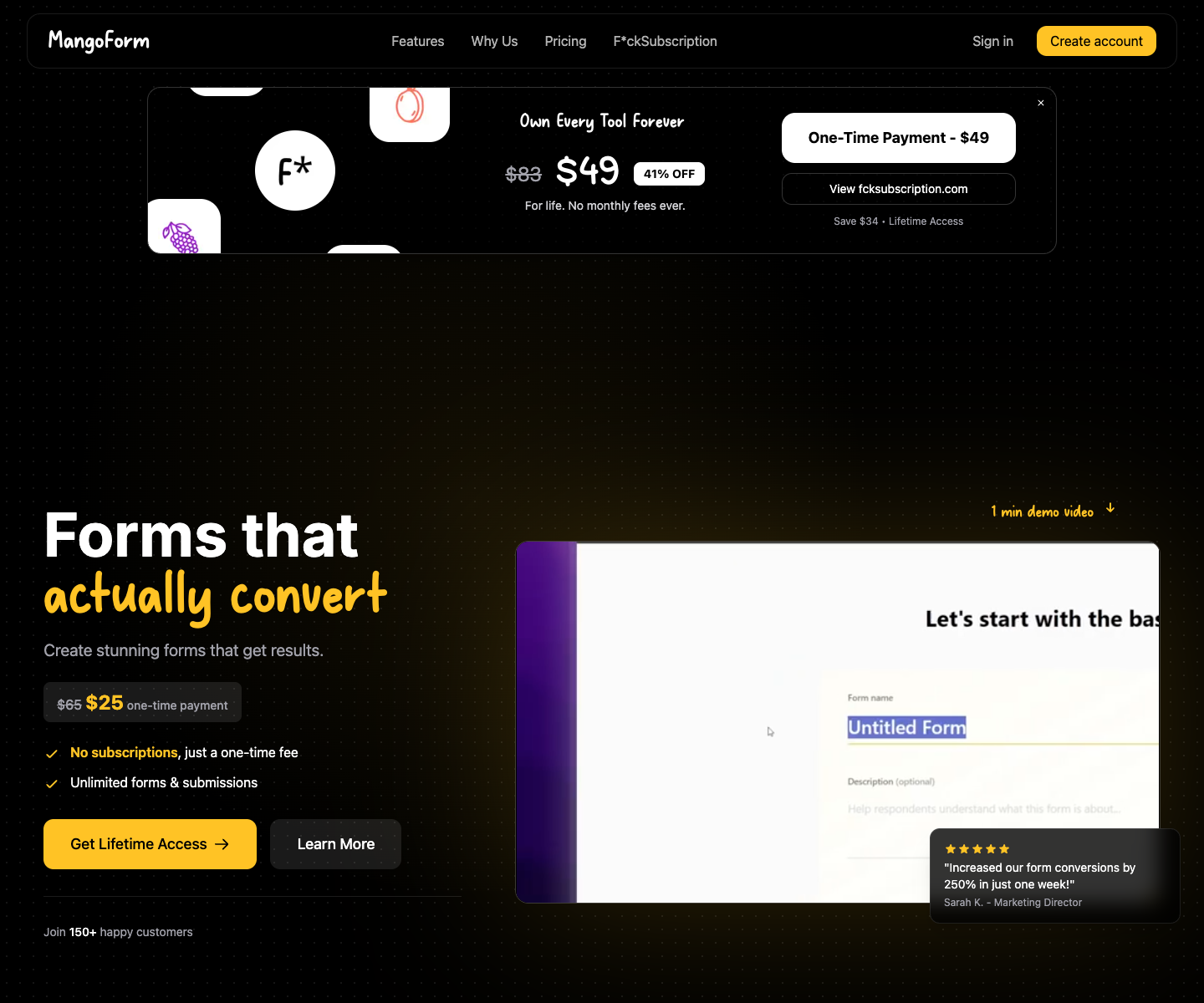 MangoForm landing page screenshot