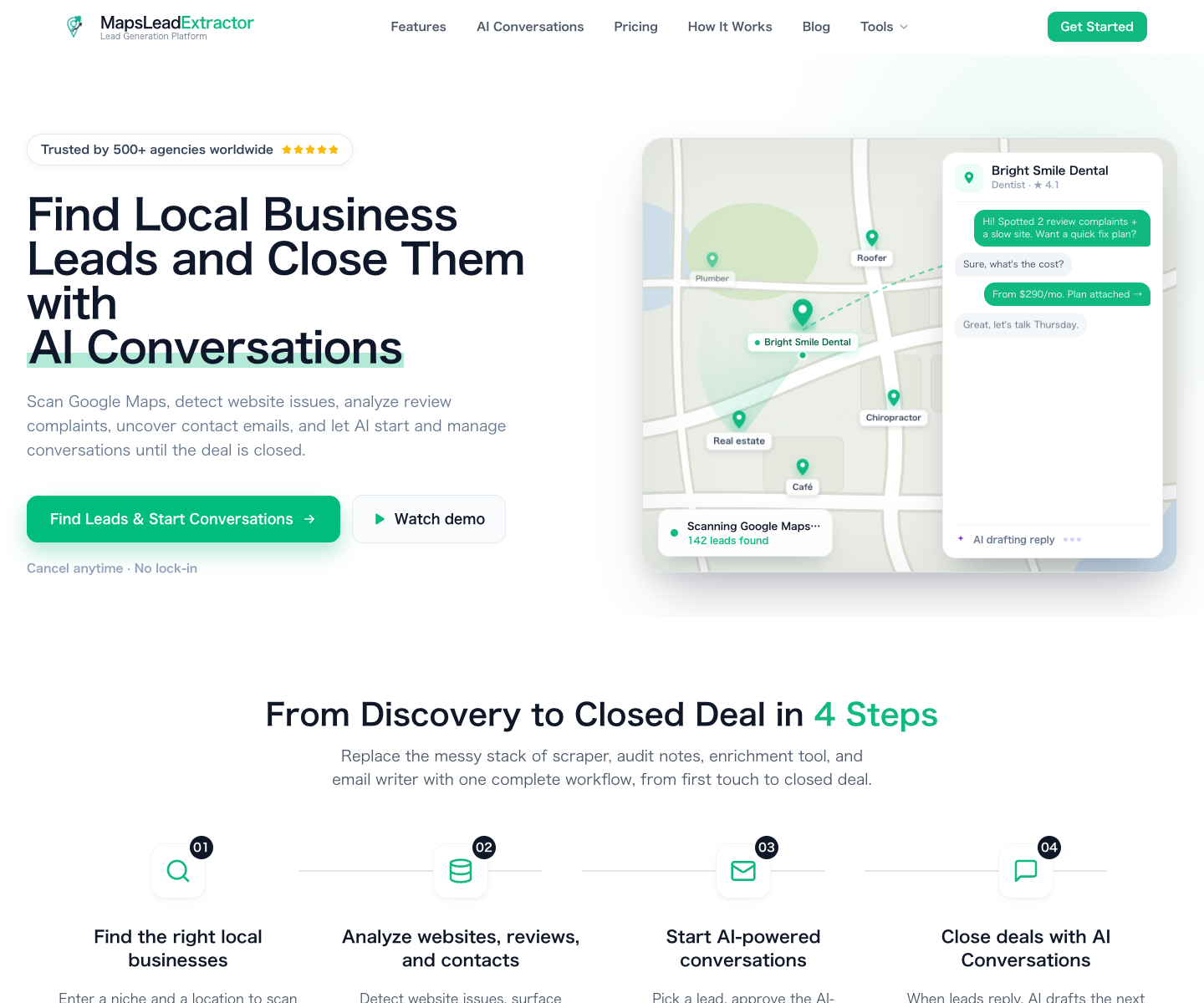 MapsLead Extractor landing page screenshot