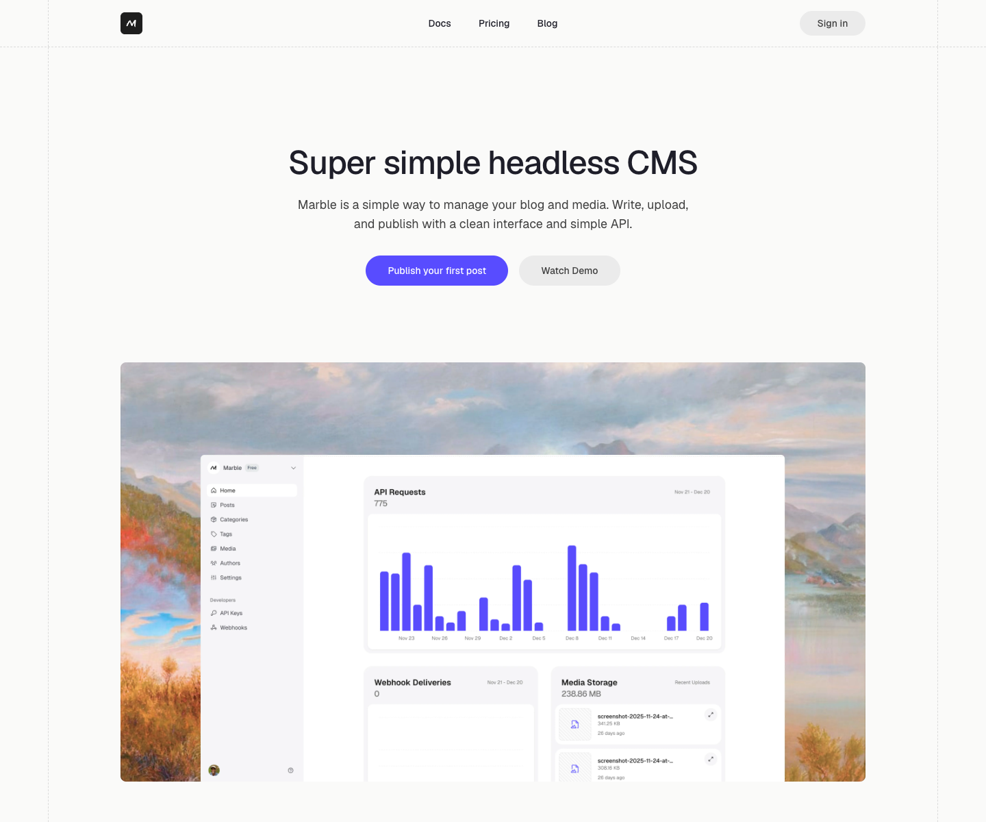 Marble landing page screenshot