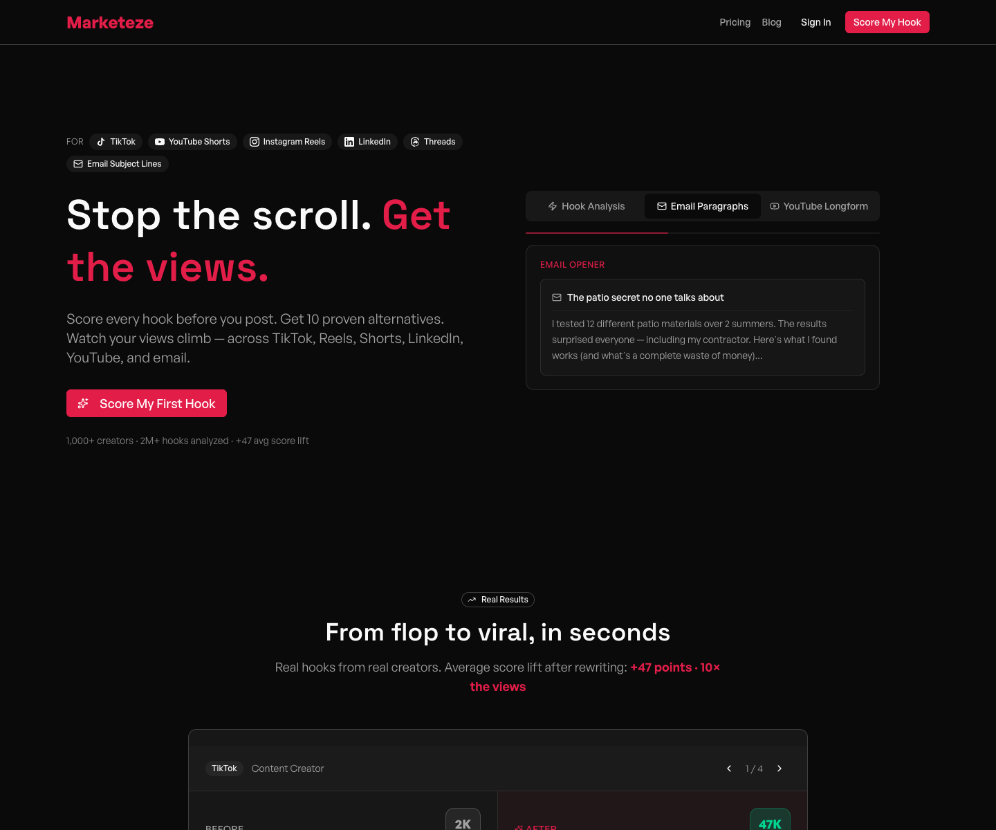 MARKETEZE landing page screenshot