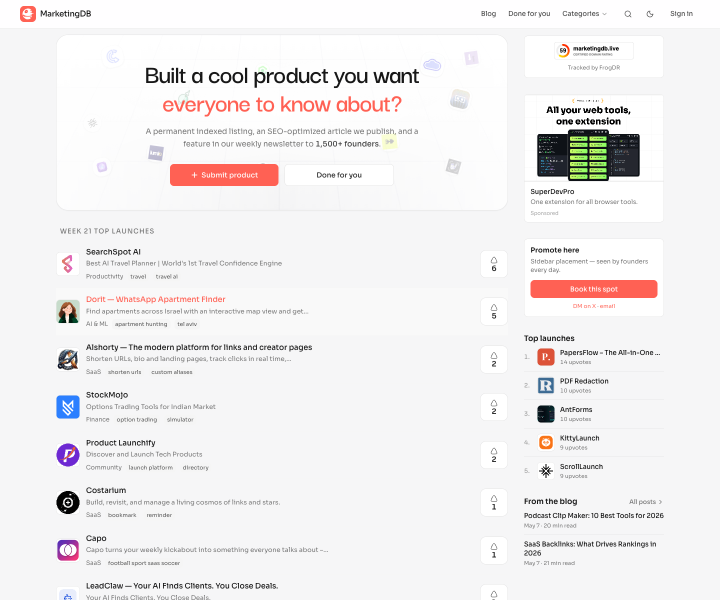 MarketingDB landing page screenshot