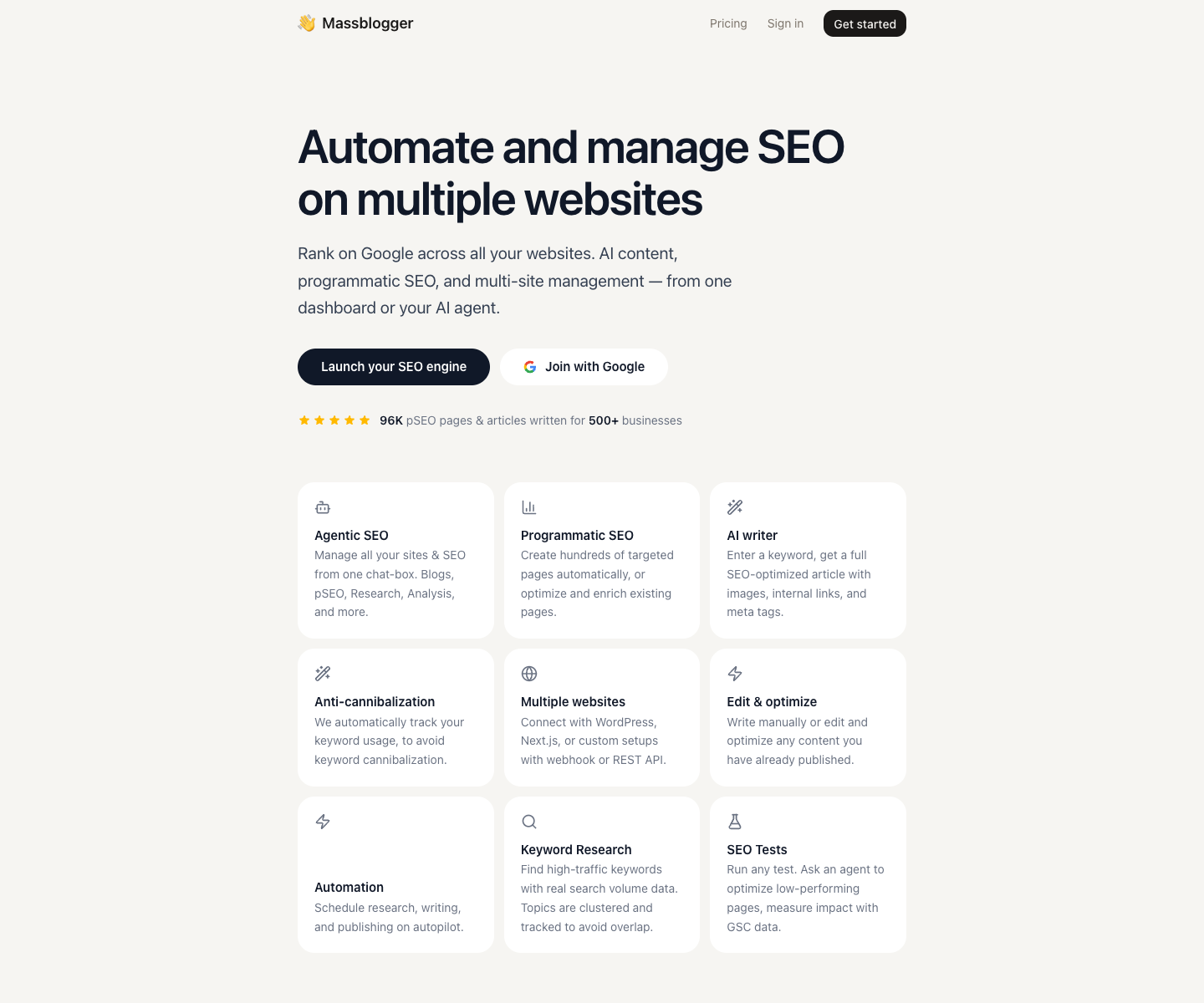 Massblogger landing page screenshot