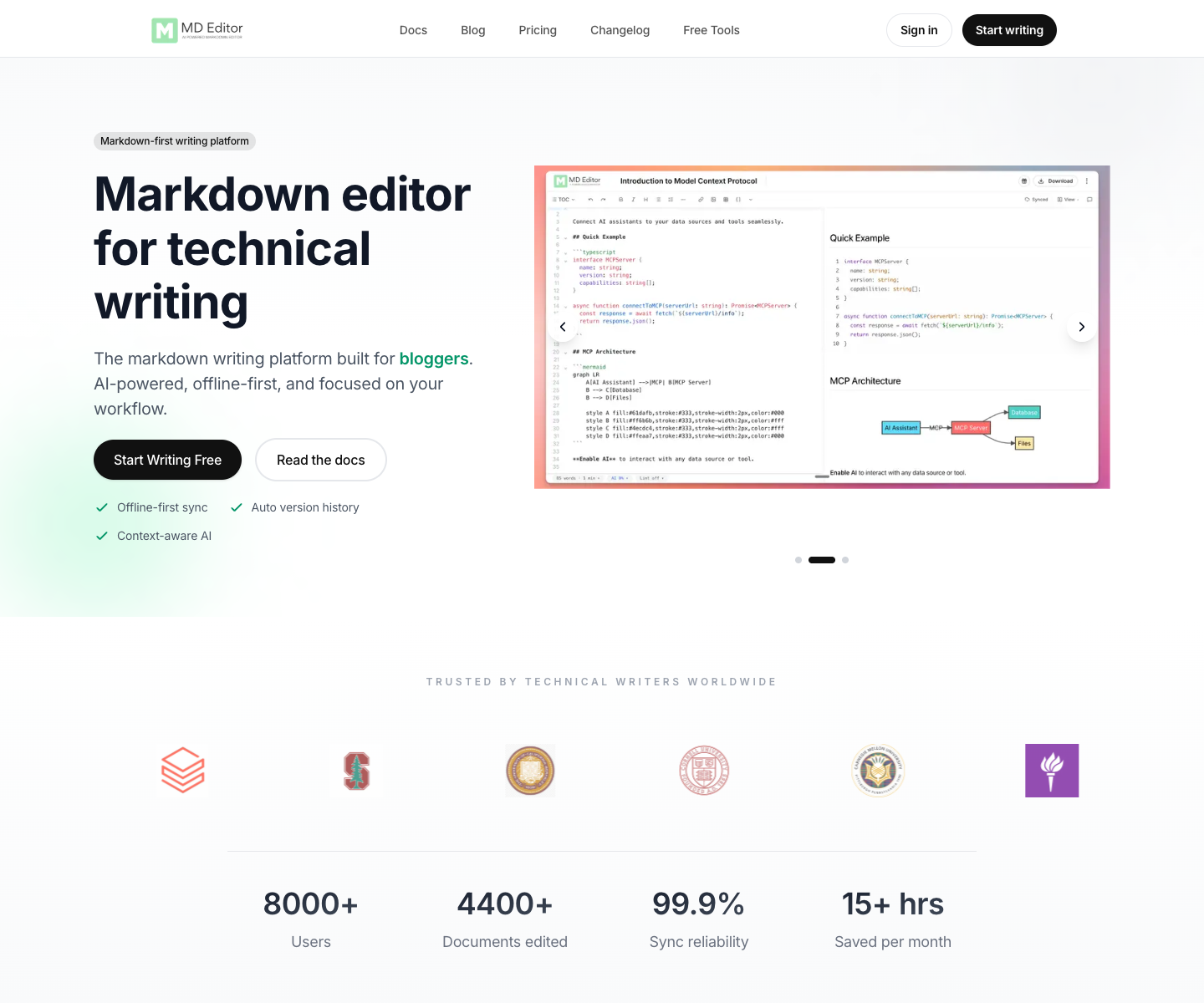 mdedit.ai landing page screenshot