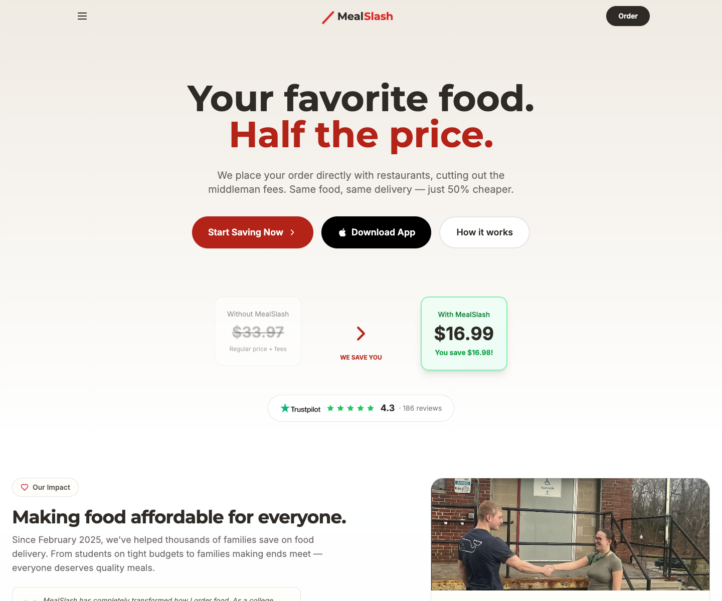 MealSlash landing page screenshot