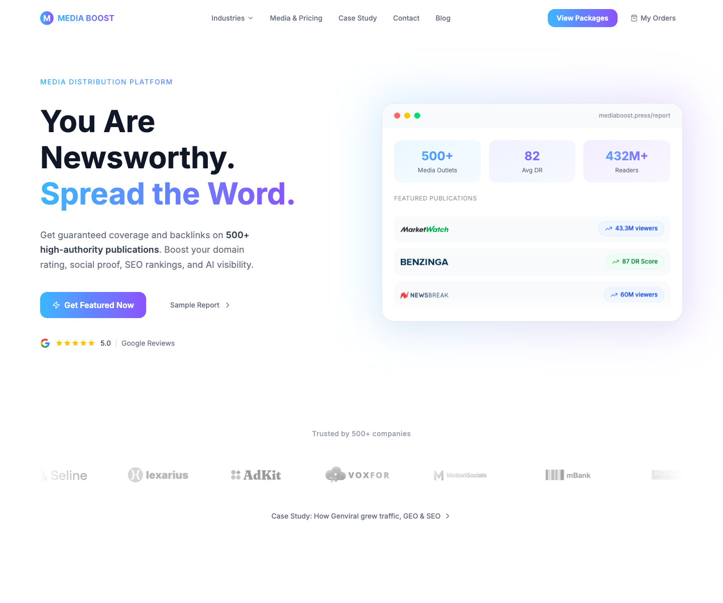 Mediaboost landing page screenshot