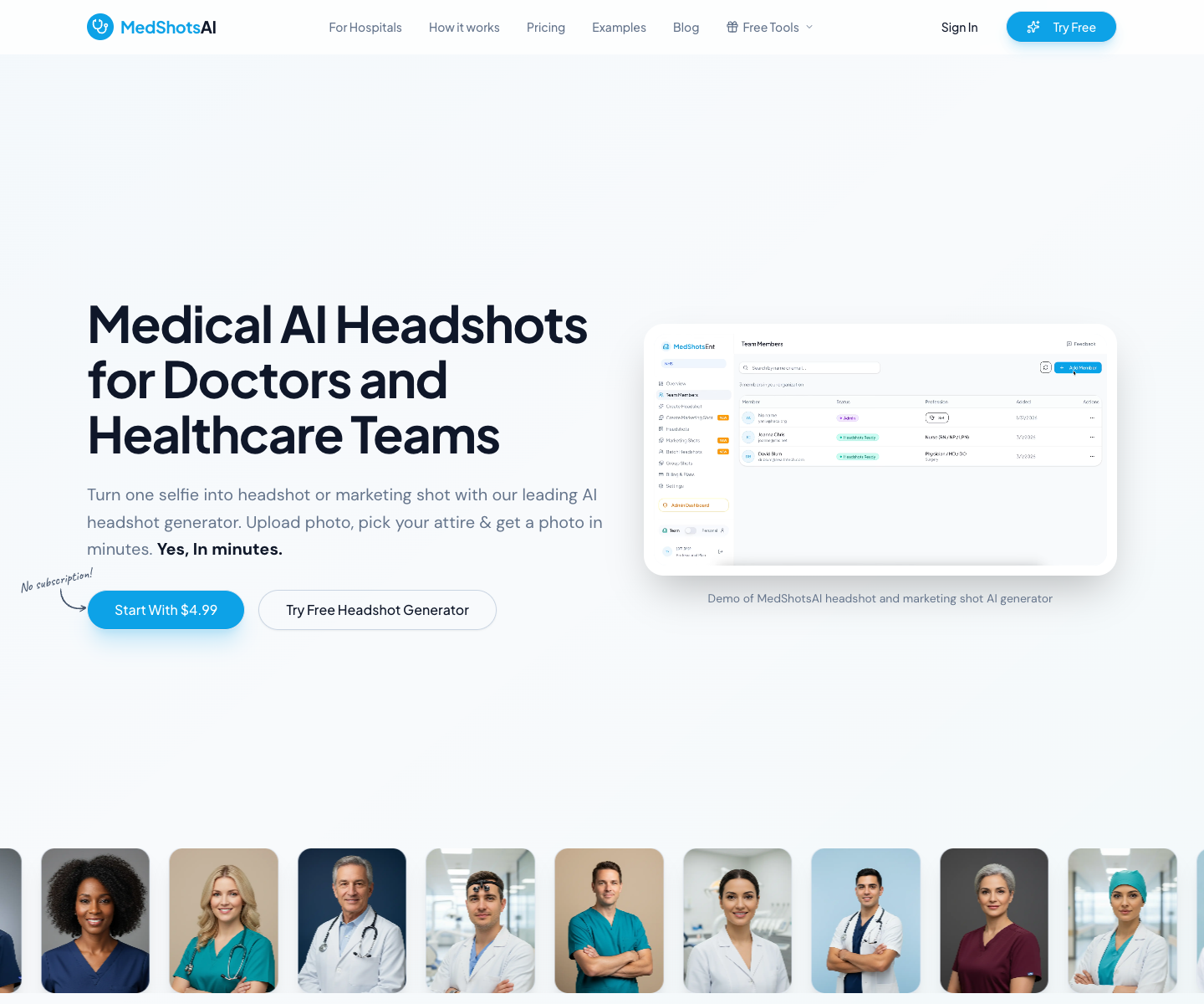 MedShots AI landing page screenshot