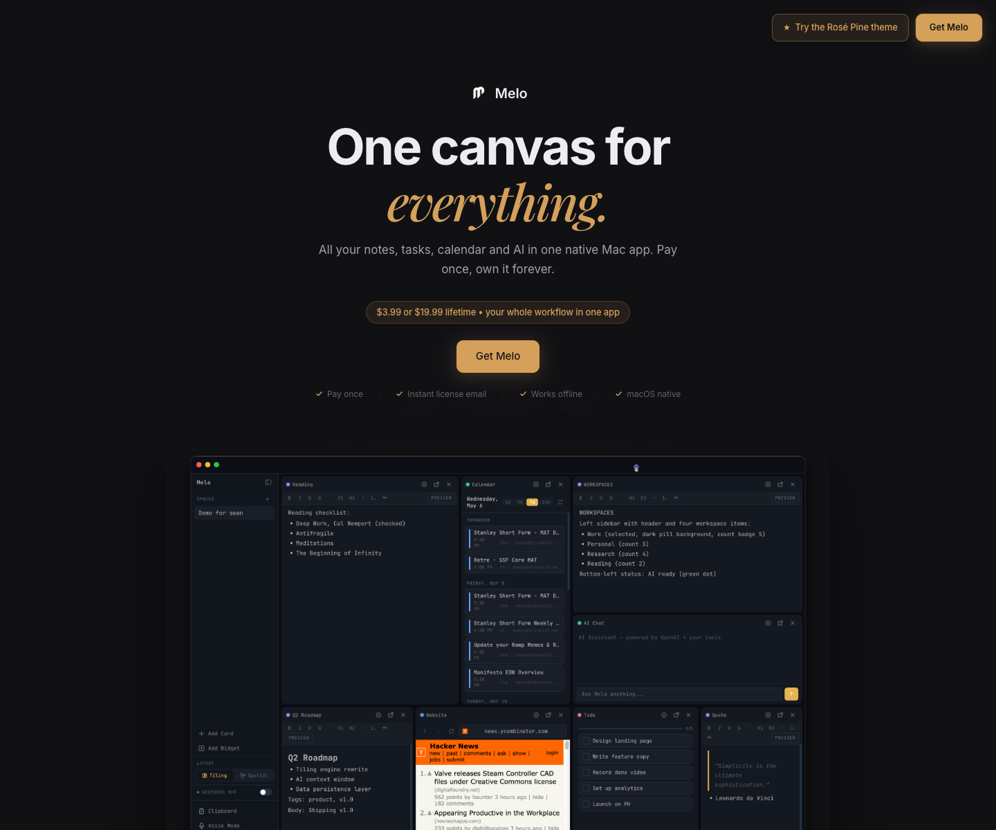 Melo landing page screenshot