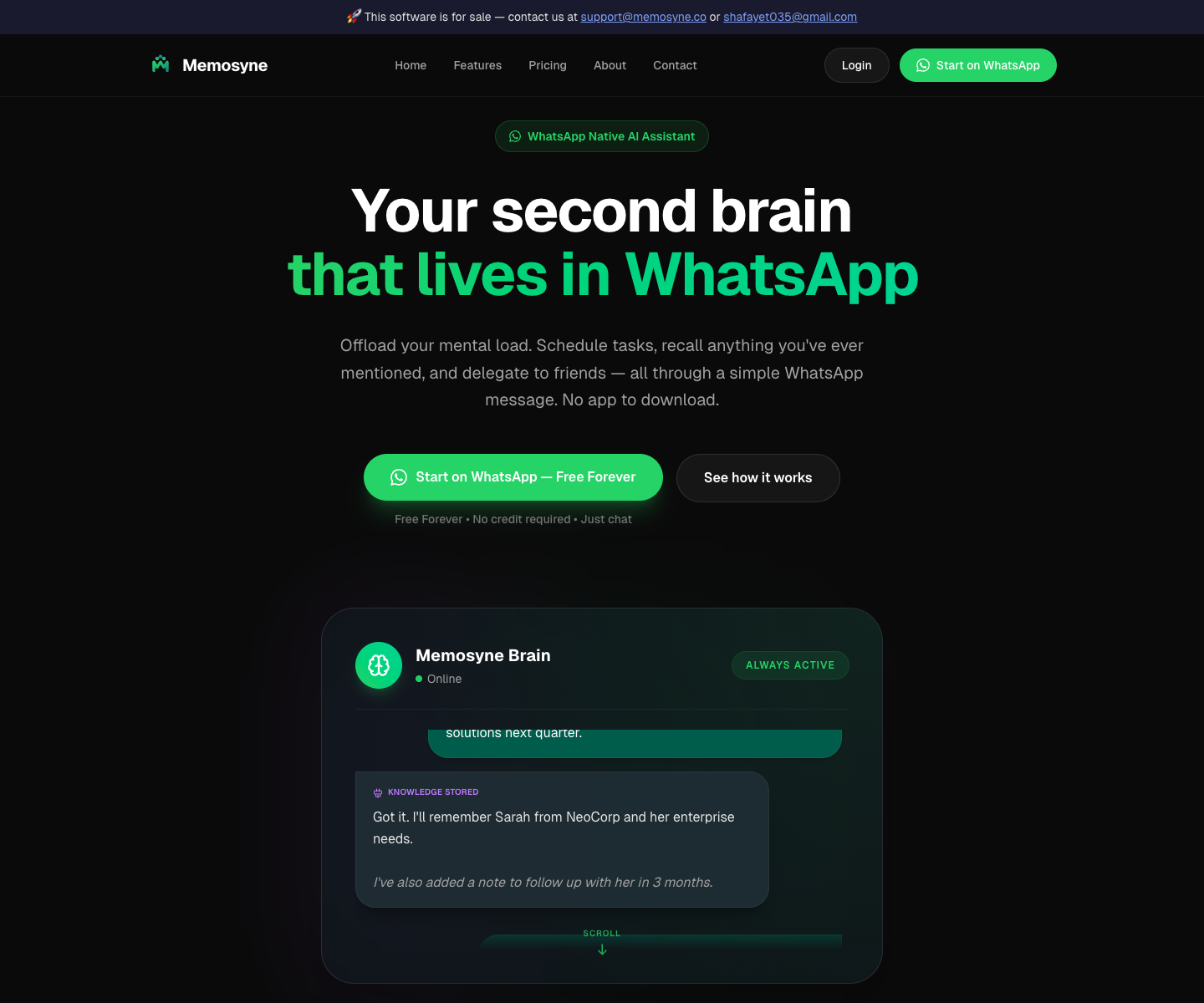 MEMOSYNE landing page screenshot