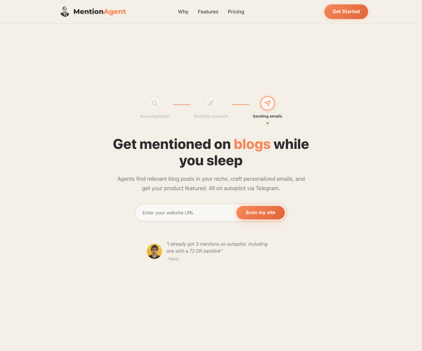MentionAgent landing page screenshot