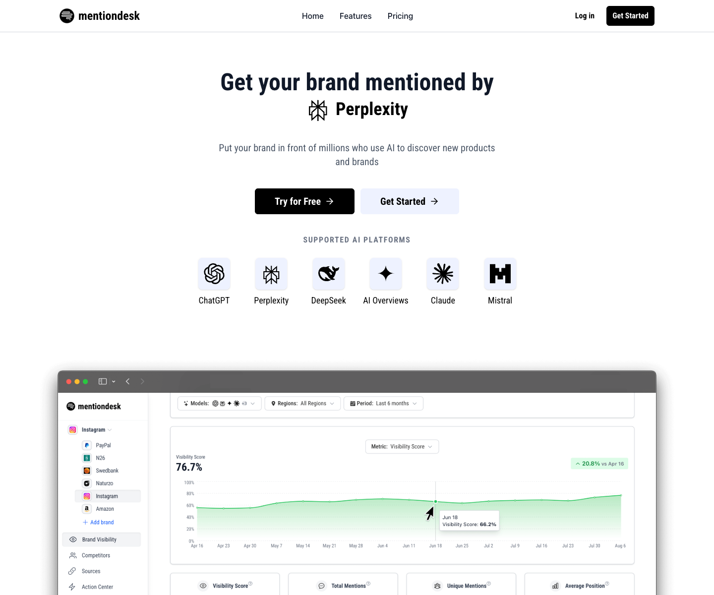 MentionDesk landing page screenshot