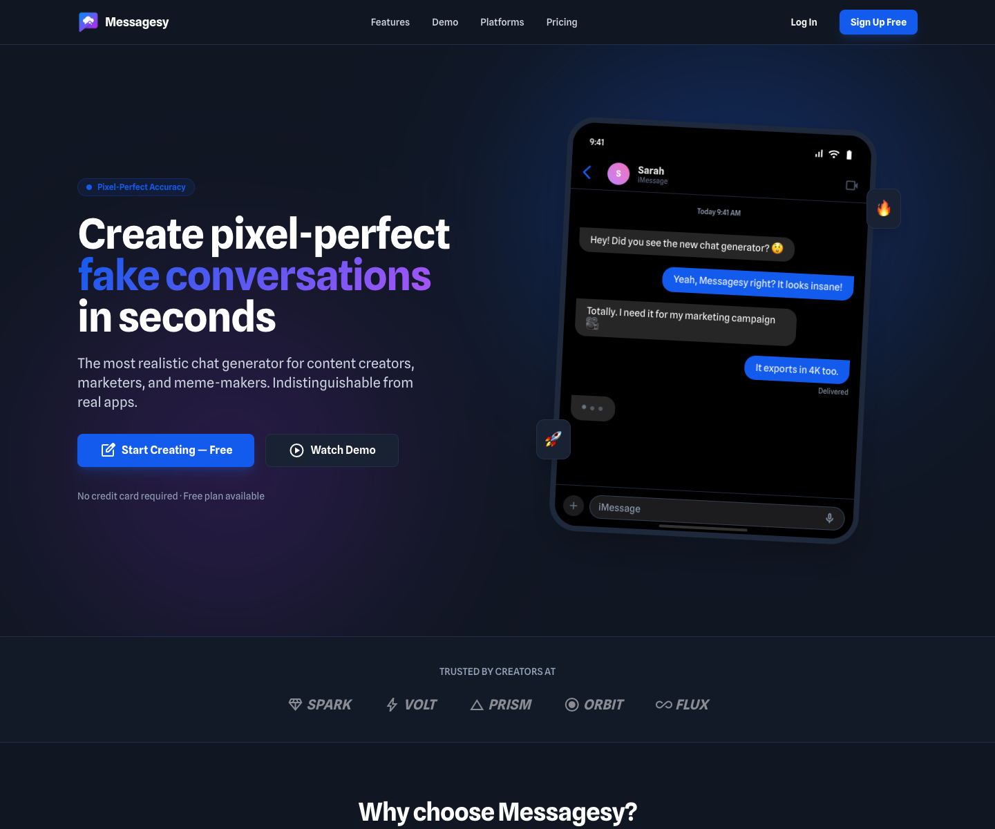 Messagesy landing page screenshot