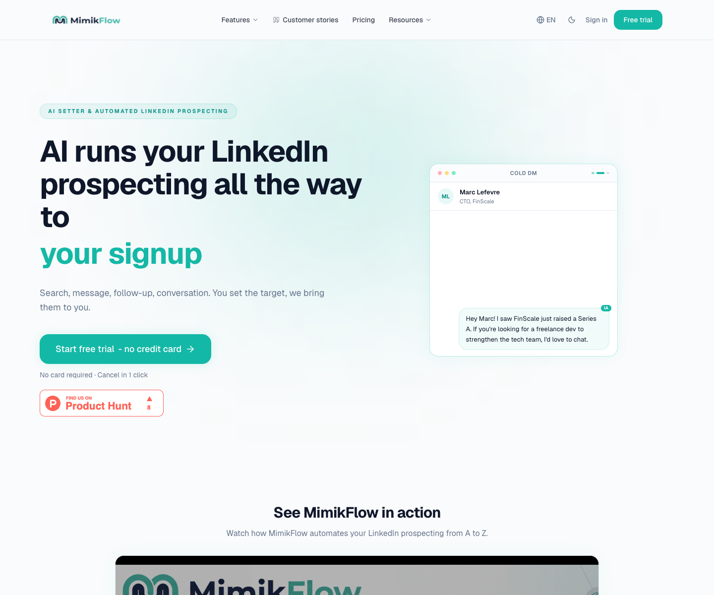 MimikFlow landing page screenshot