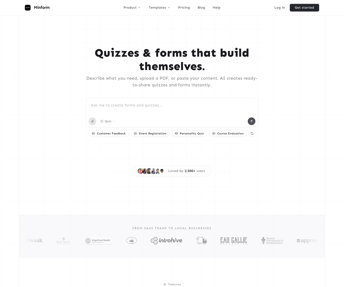 Minform landing page screenshot