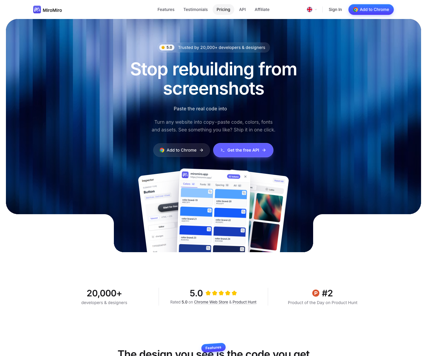 MiroMiro landing page screenshot