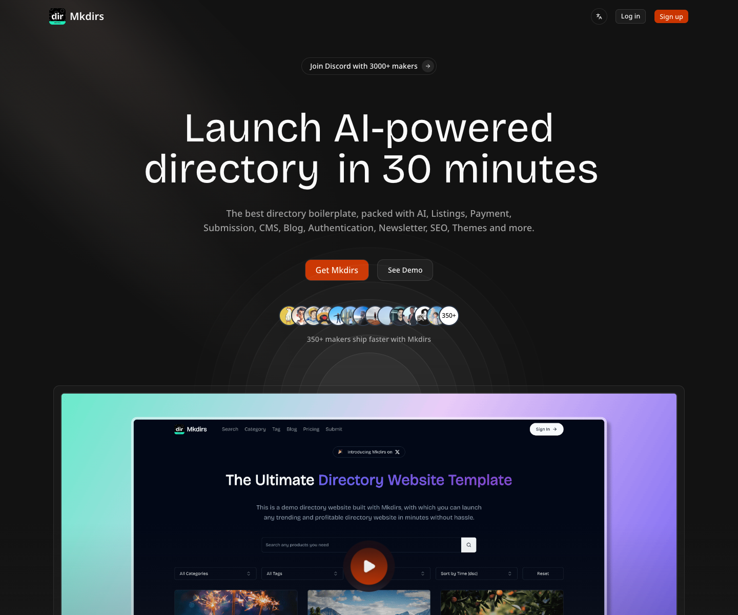 Mkdirs landing page screenshot
