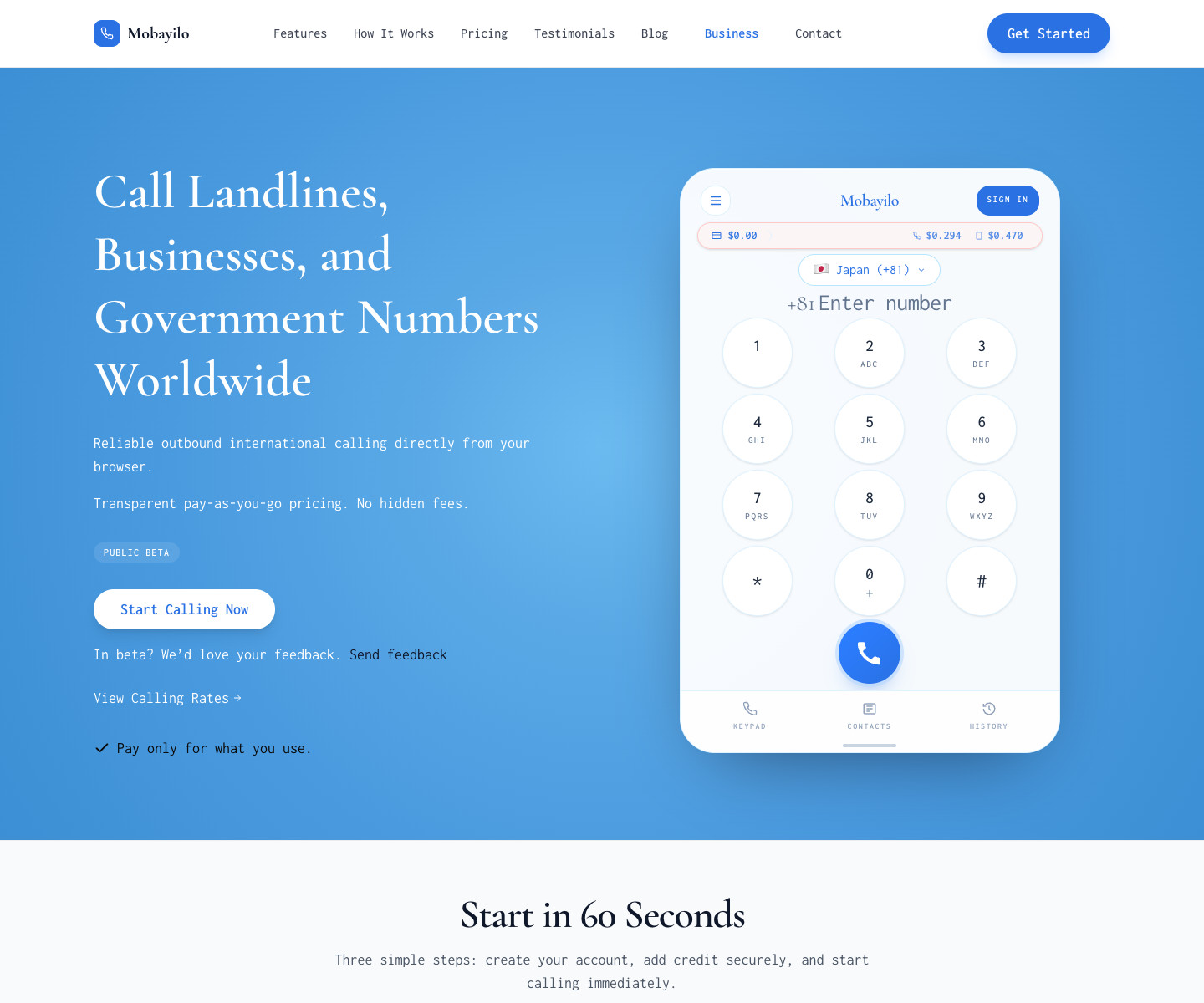 Mobayilo landing page screenshot