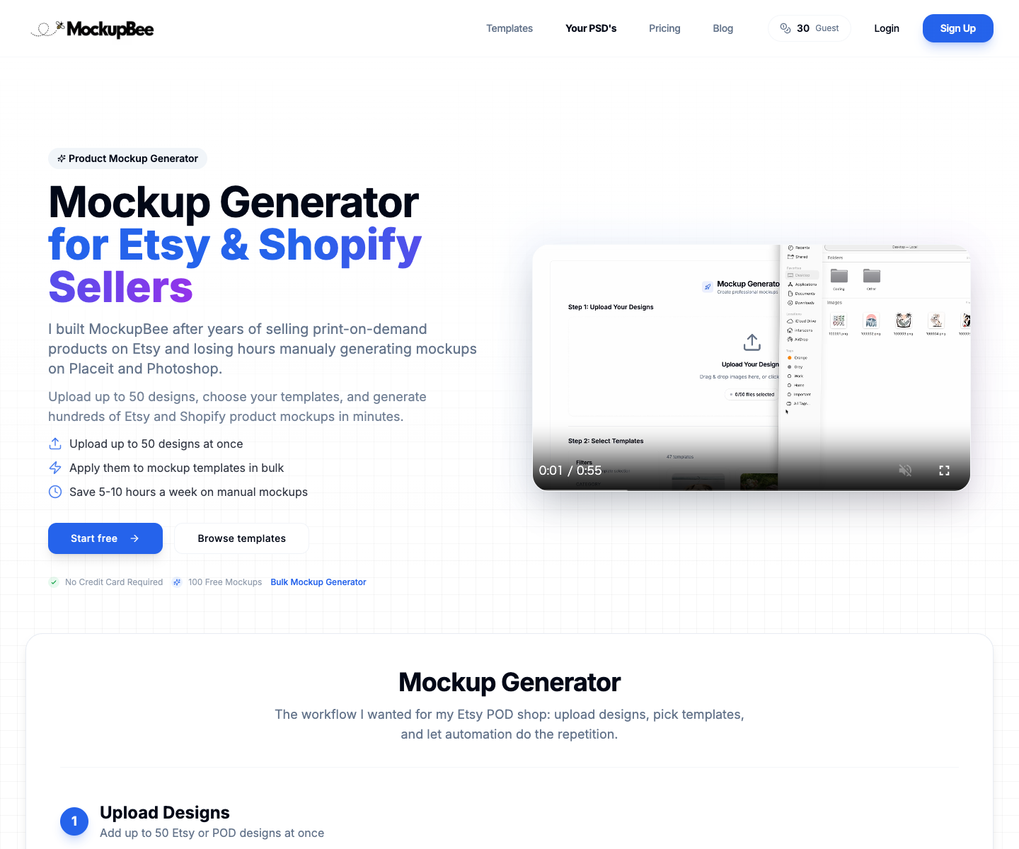 MockupBee.io landing page screenshot