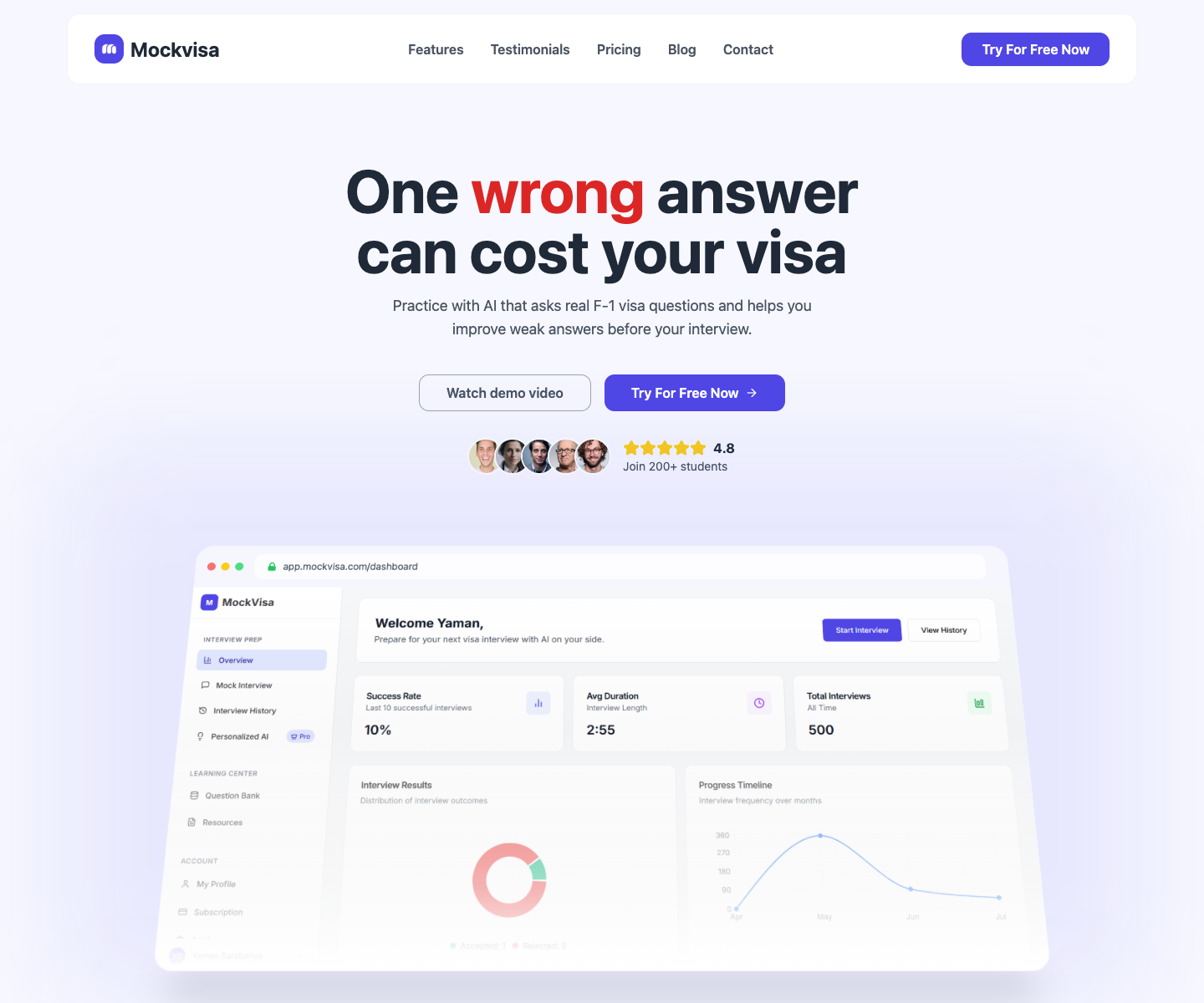 MockVisa landing page screenshot