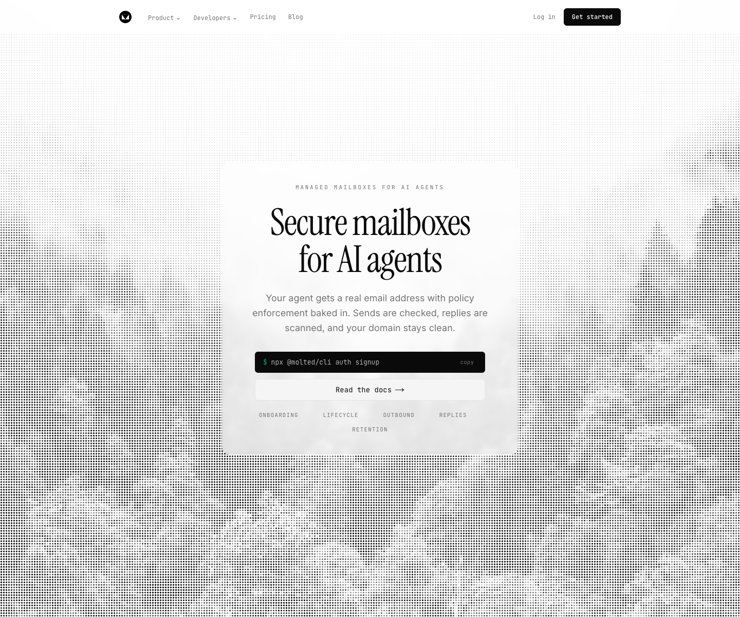 Molted Email landing page screenshot