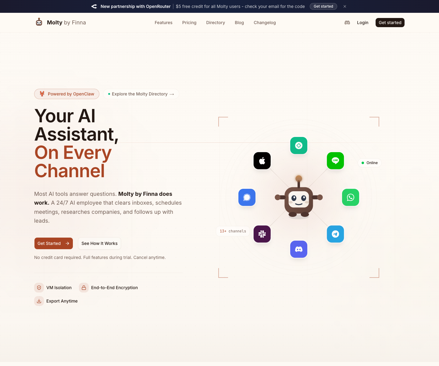 Molty by Finna landing page screenshot
